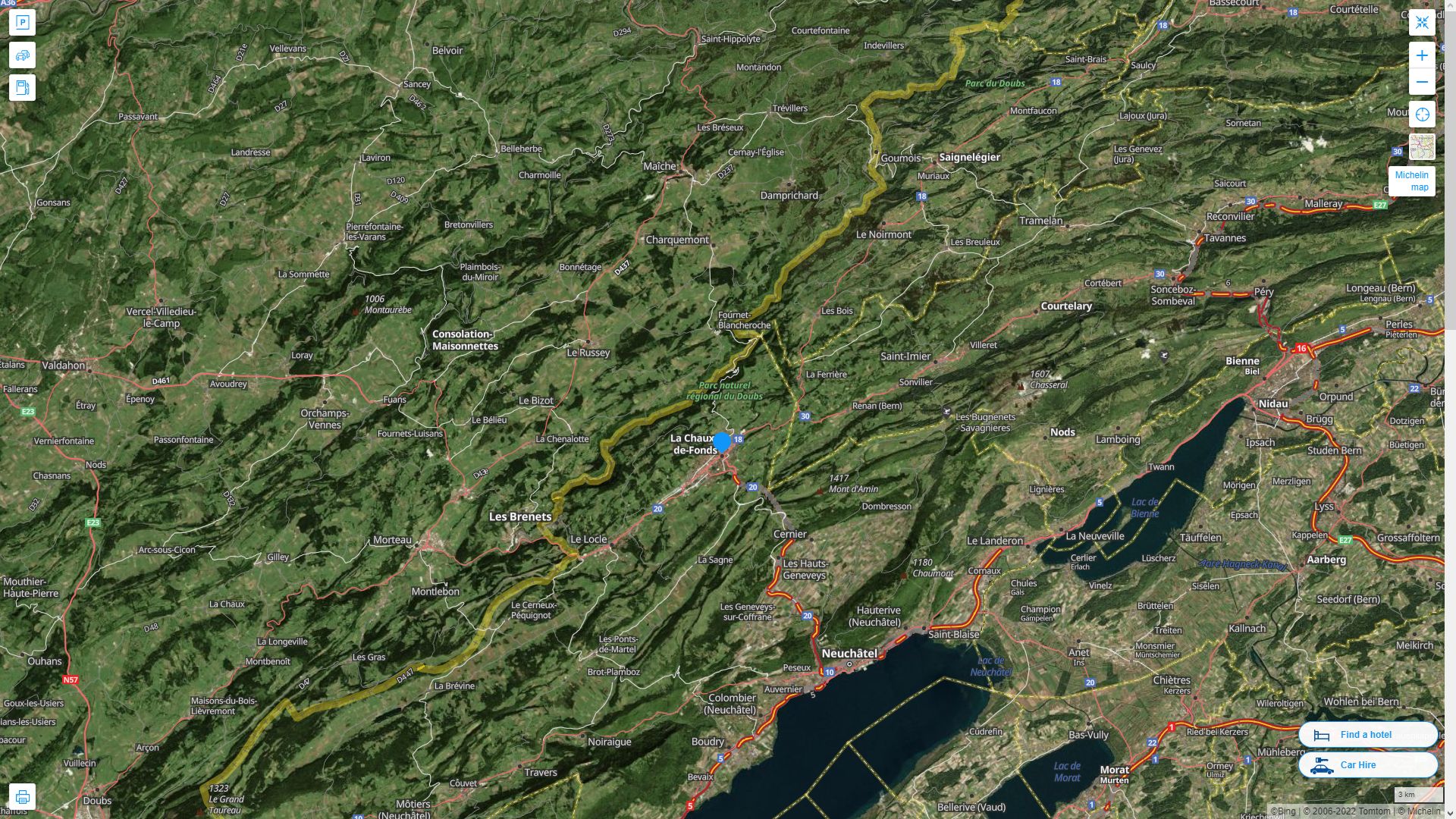 La Chaux e Fonds Highway and Road Map with Satellite View